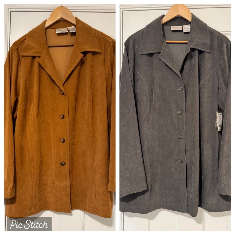 Bundle Lot Worthington Women Plus 2X Moleskin Faux Suede Jackets Camel NWT Olive